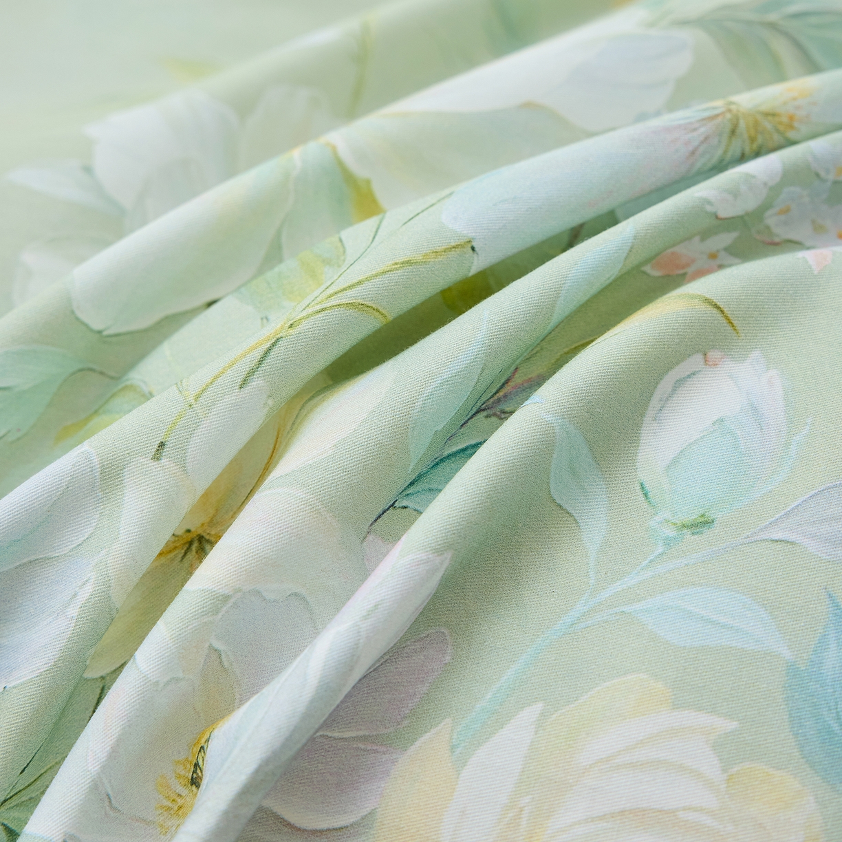 91家纺网 家纺一手货源 找家纺 元元家居（元元被业） 2026新款全棉13372套件及单品【印花款】-单被套 花漾绿