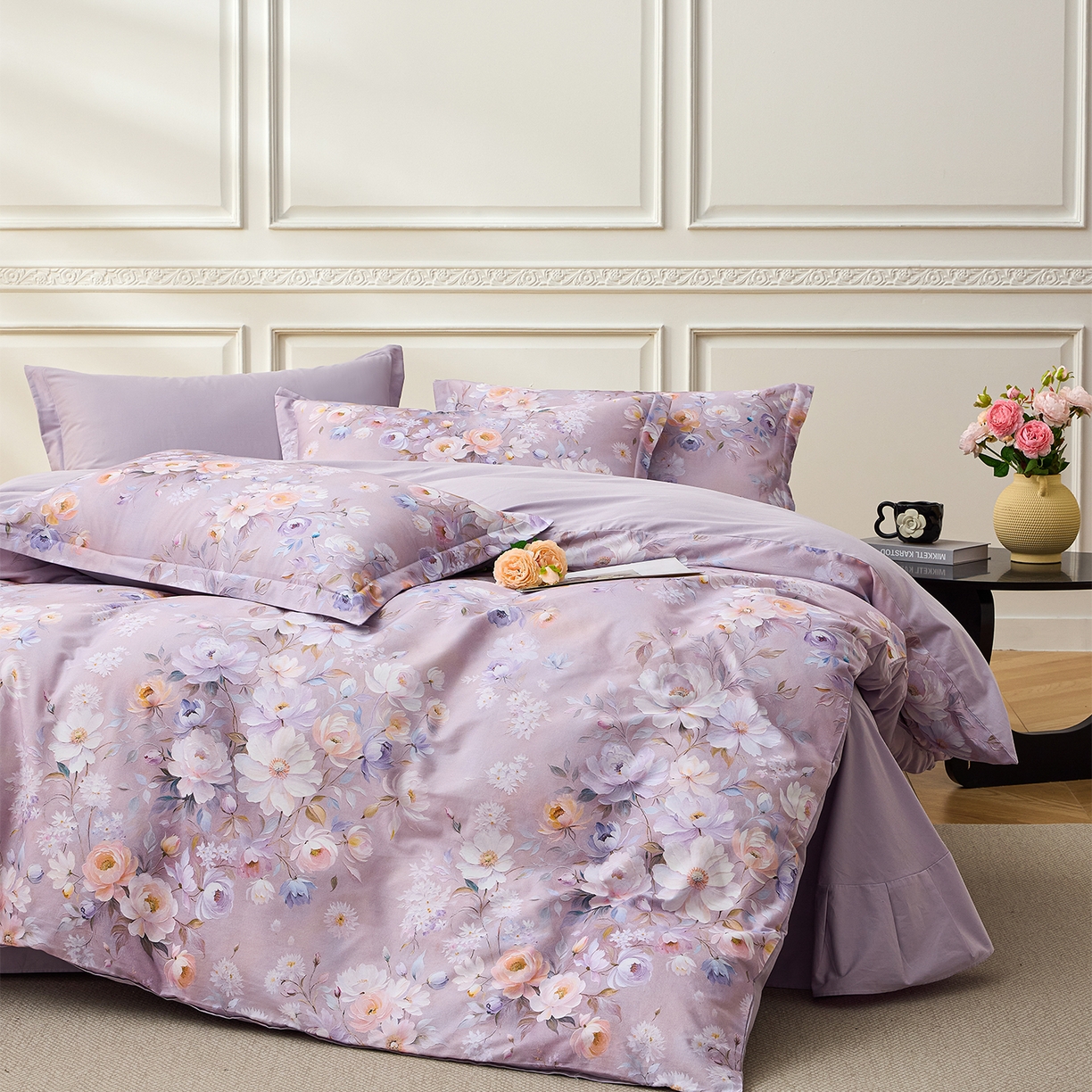 91家纺网 家纺一手货源 找家纺 元元家居（元元被业） 2026新款全棉13372套件及单品【印花款】-单被套 花漾紫