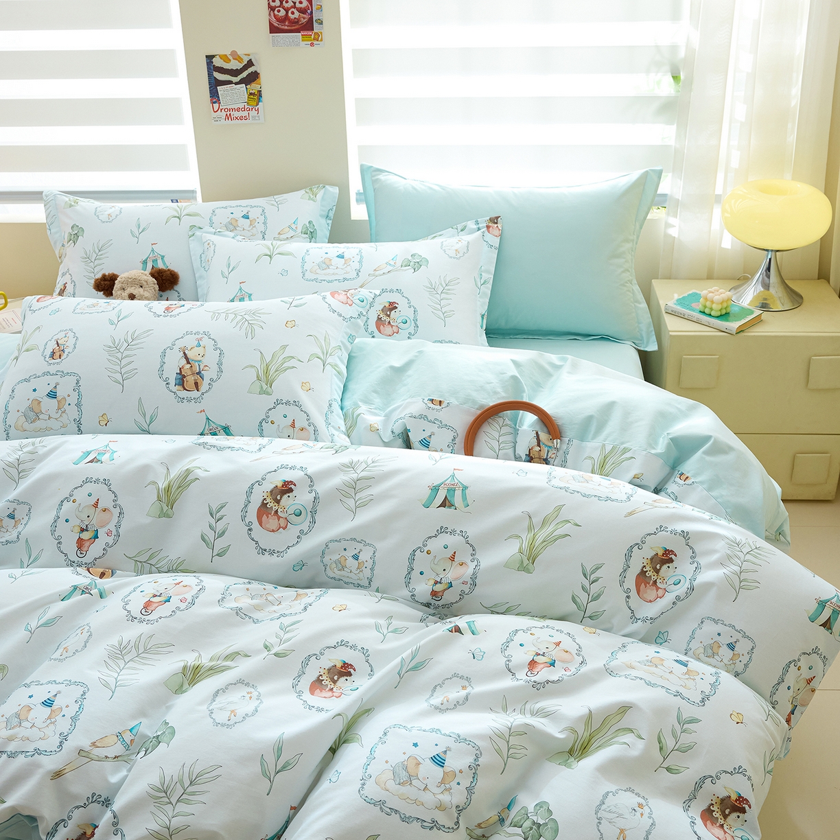 91家纺网 家纺一手货源 找家纺 元元家居（元元被业） 2026新款全棉13372套件及单品【印花款】-单被套 乐园绿