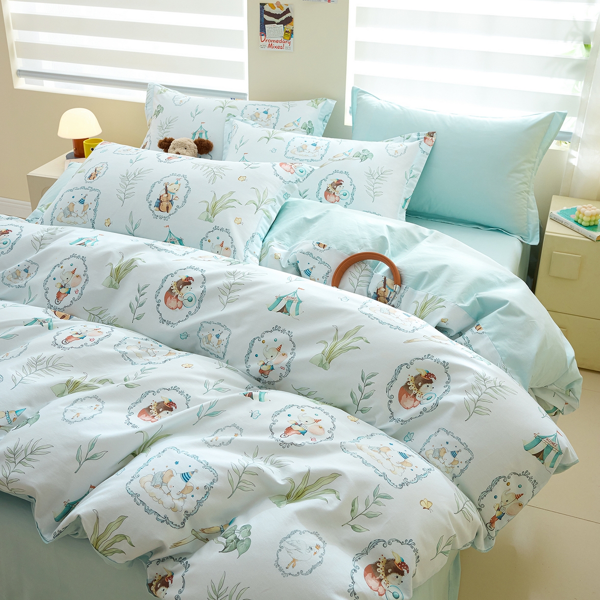 91家纺网 家纺一手货源 找家纺 元元家居（元元被业） 2026新款全棉13372套件及单品【印花款】-单被套 乐园绿