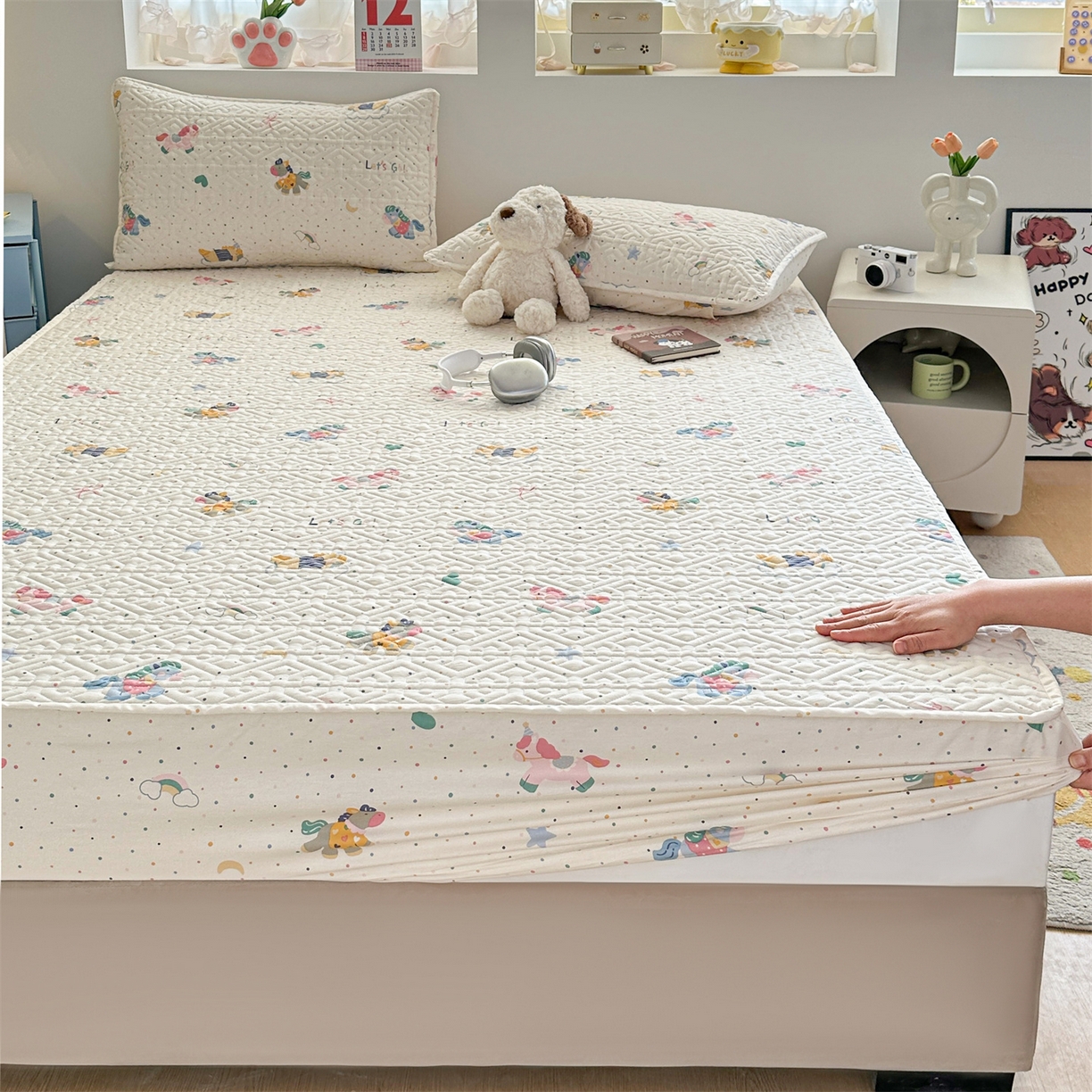 91家纺网 家纺一手货源 找家纺 （总）忘忧草 2026新款清新简约全棉印花夹棉床笠