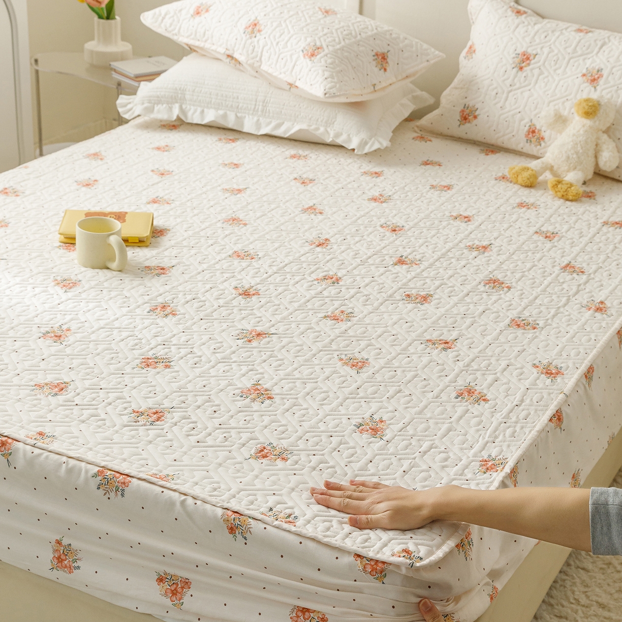 91家纺网 家纺一手货源 找家纺 （总）忘忧草 2026新款清新简约全棉印花夹棉床笠