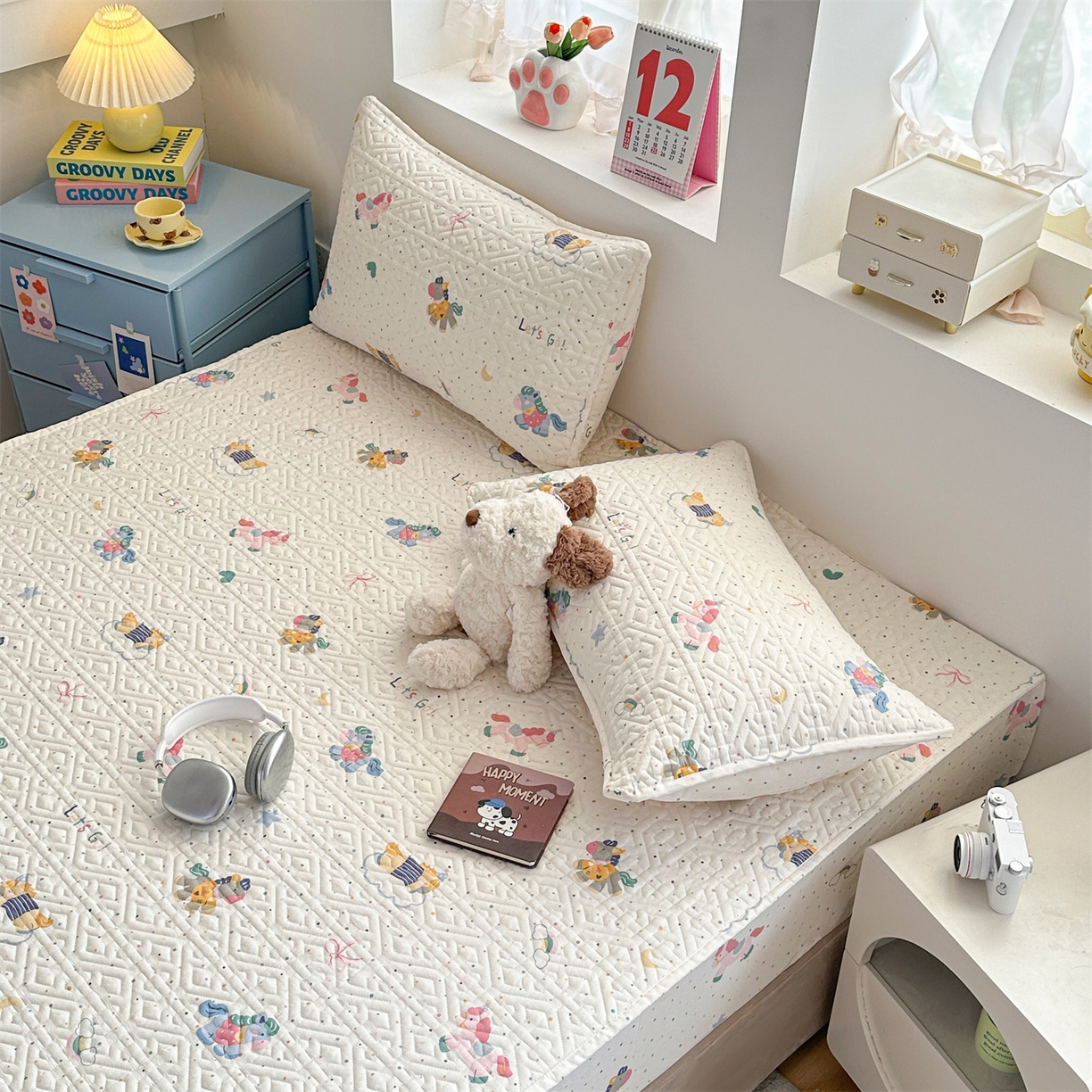 91家纺网 家纺一手货源 找家纺 （总）忘忧草 2026新款清新简约全棉印花夹棉床笠