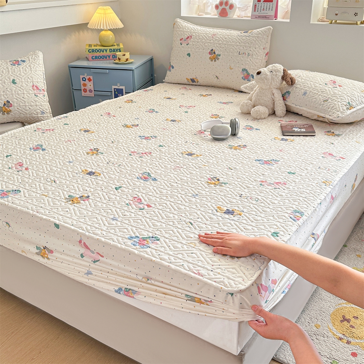 （总）忘忧草 2026新款清新简约全棉印花夹棉床笠