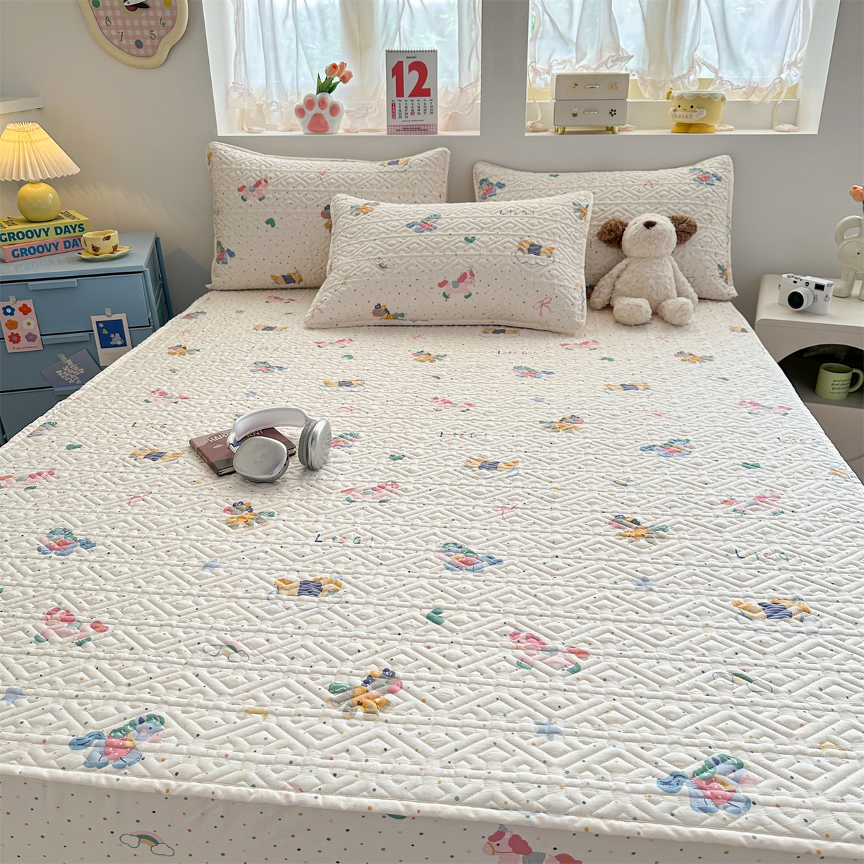 91家纺网 家纺一手货源 找家纺 （总）忘忧草 2026新款清新简约全棉印花夹棉床笠