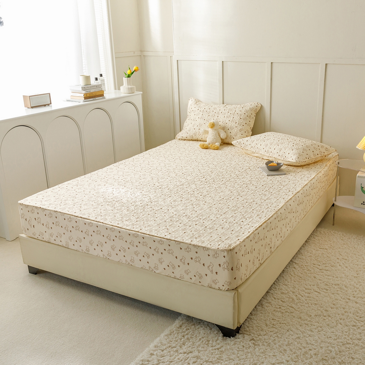 91家纺网 家纺一手货源 找家纺 忘忧草 2026新款清新简约全棉印花夹棉床笠 贝贝熊