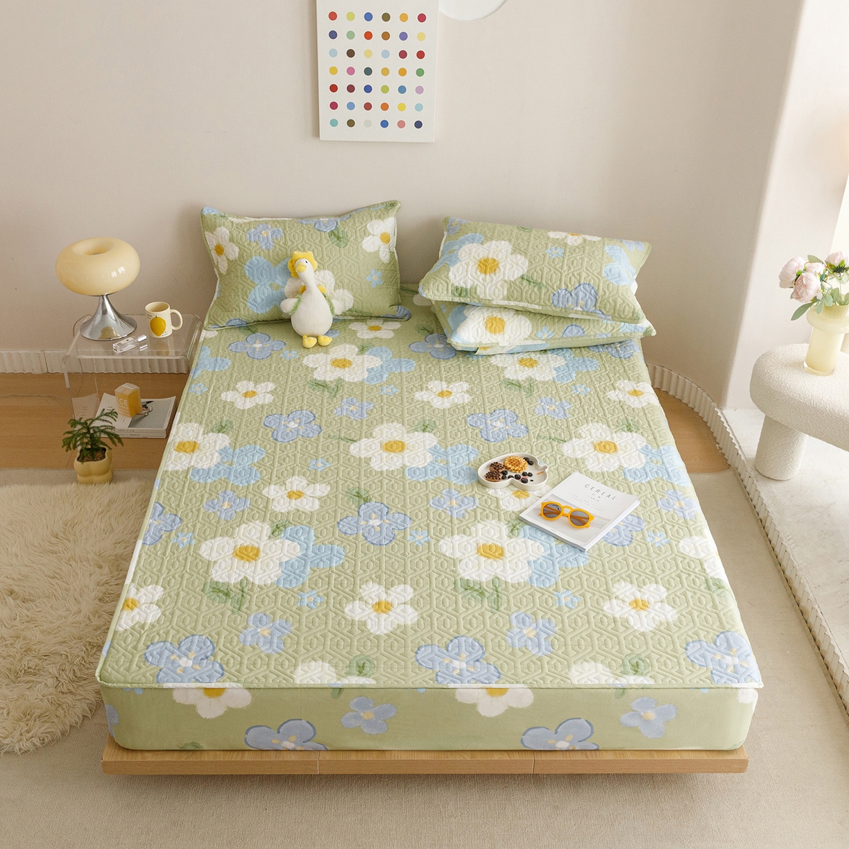 91家纺网 家纺一手货源 找家纺 忘忧草 2026新款清新简约全棉印花夹棉床笠 雅秀