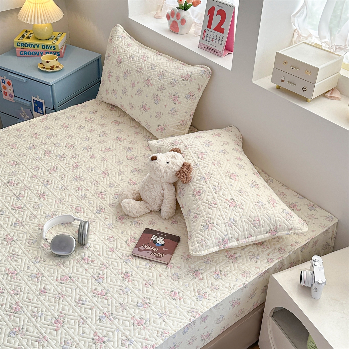 91家纺网 家纺一手货源 找家纺 忘忧草 2026新款清新简约全棉印花夹棉床笠 欧风花影