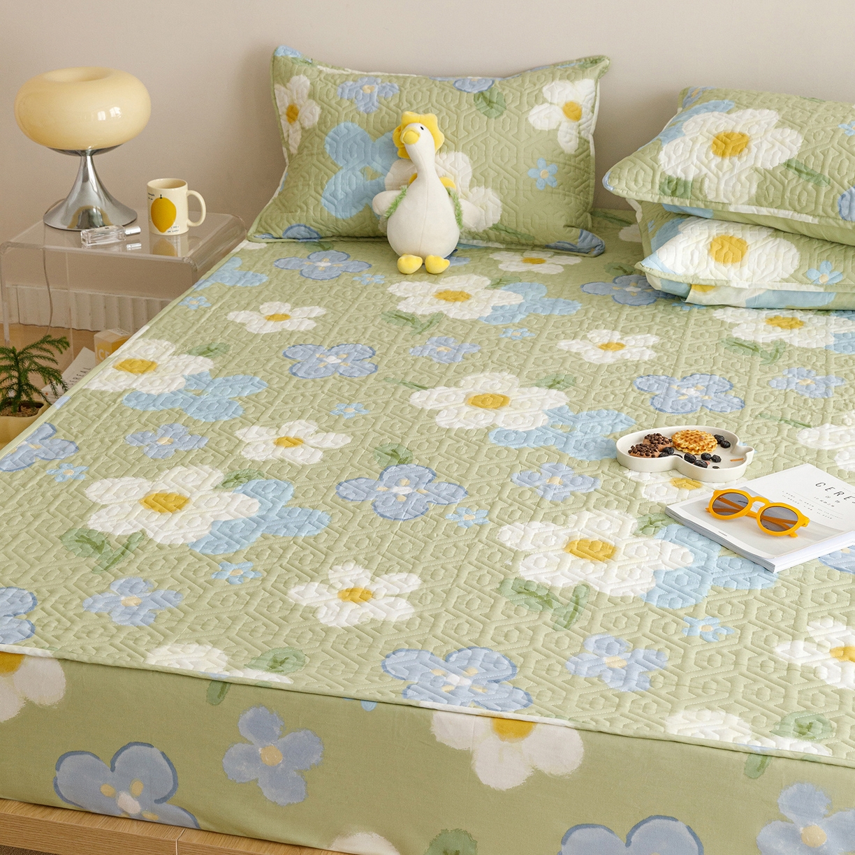 91家纺网 家纺一手货源 找家纺 忘忧草 2026新款清新简约全棉印花夹棉床笠 雅秀