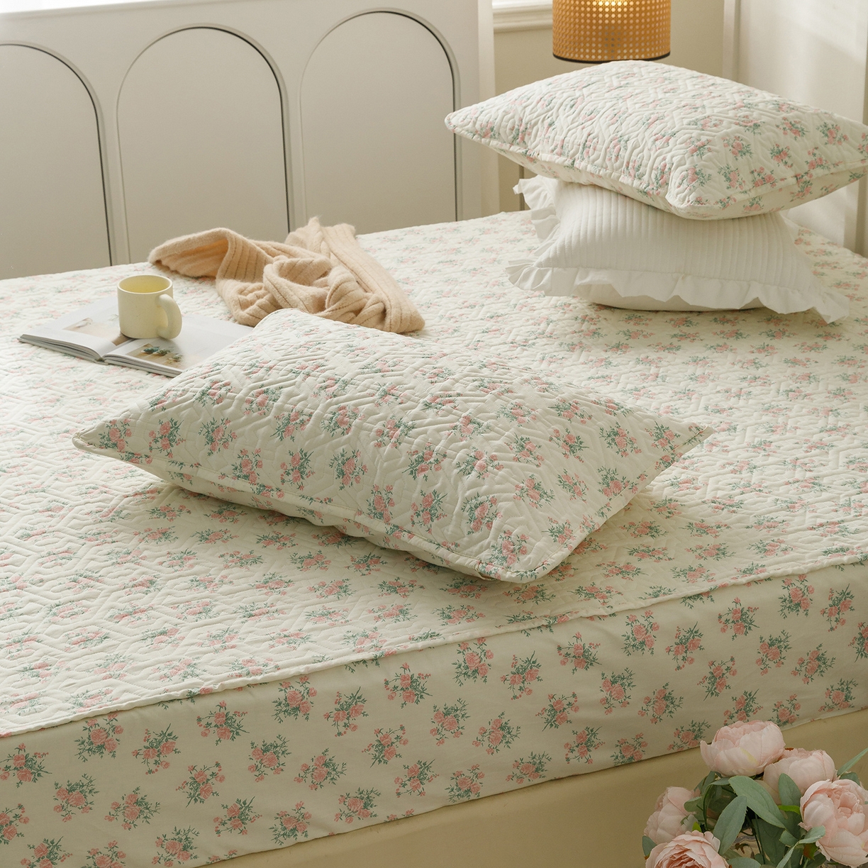 91家纺网 家纺一手货源 找家纺 忘忧草 2026新款清新简约全棉印花夹棉床笠 少女心