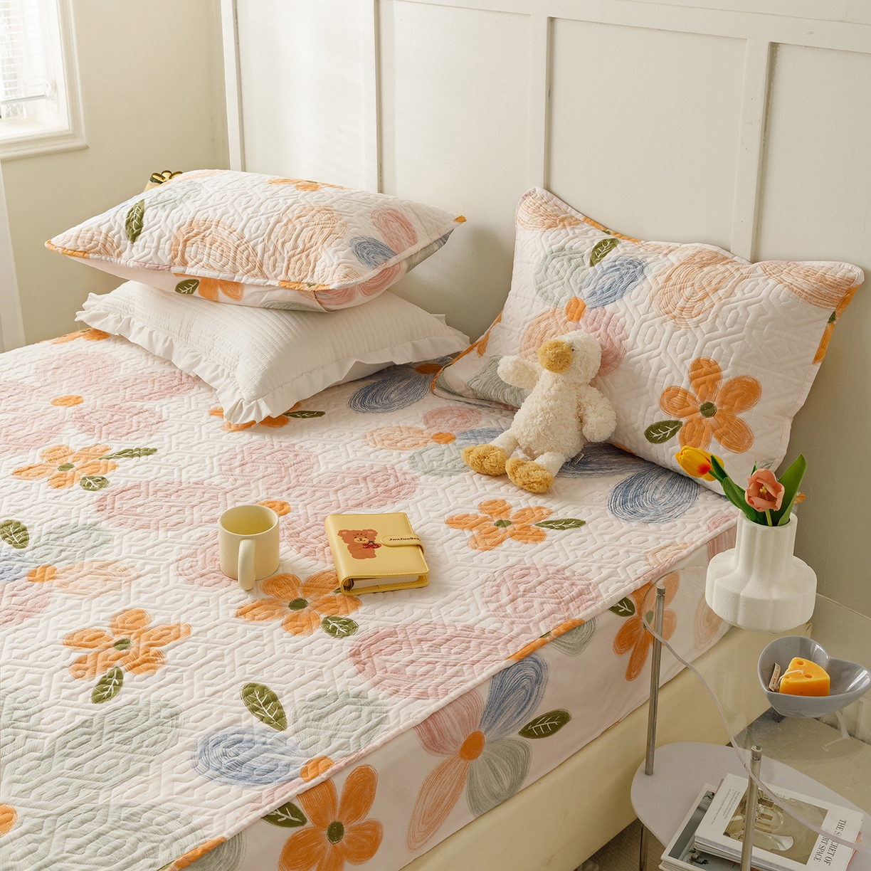 91家纺网 家纺一手货源 找家纺 忘忧草 2026新款清新简约全棉印花夹棉床笠 秋洛