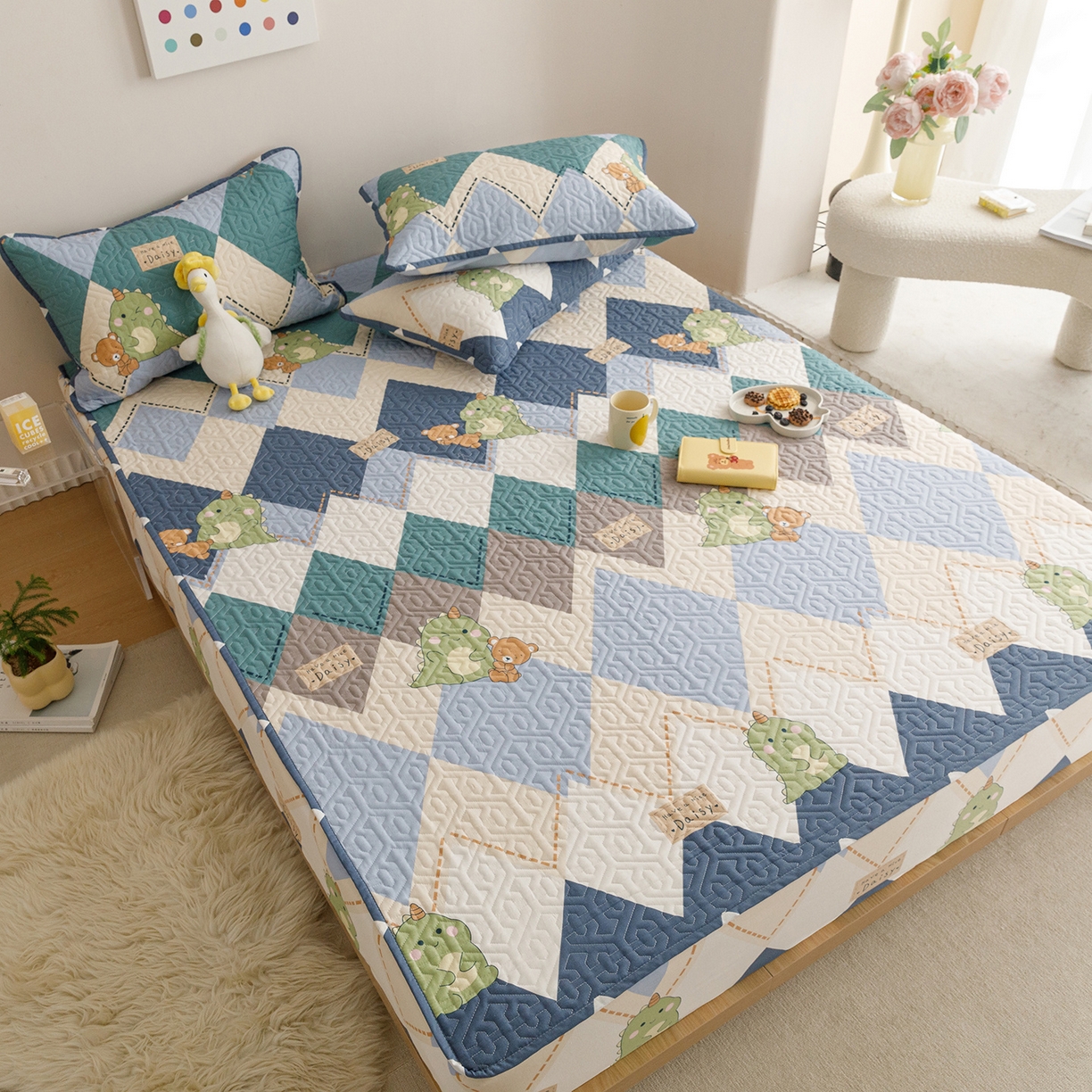 91家纺网 家纺一手货源 找家纺 忘忧草 2026新款清新简约全棉印花夹棉床笠 淘淘龙