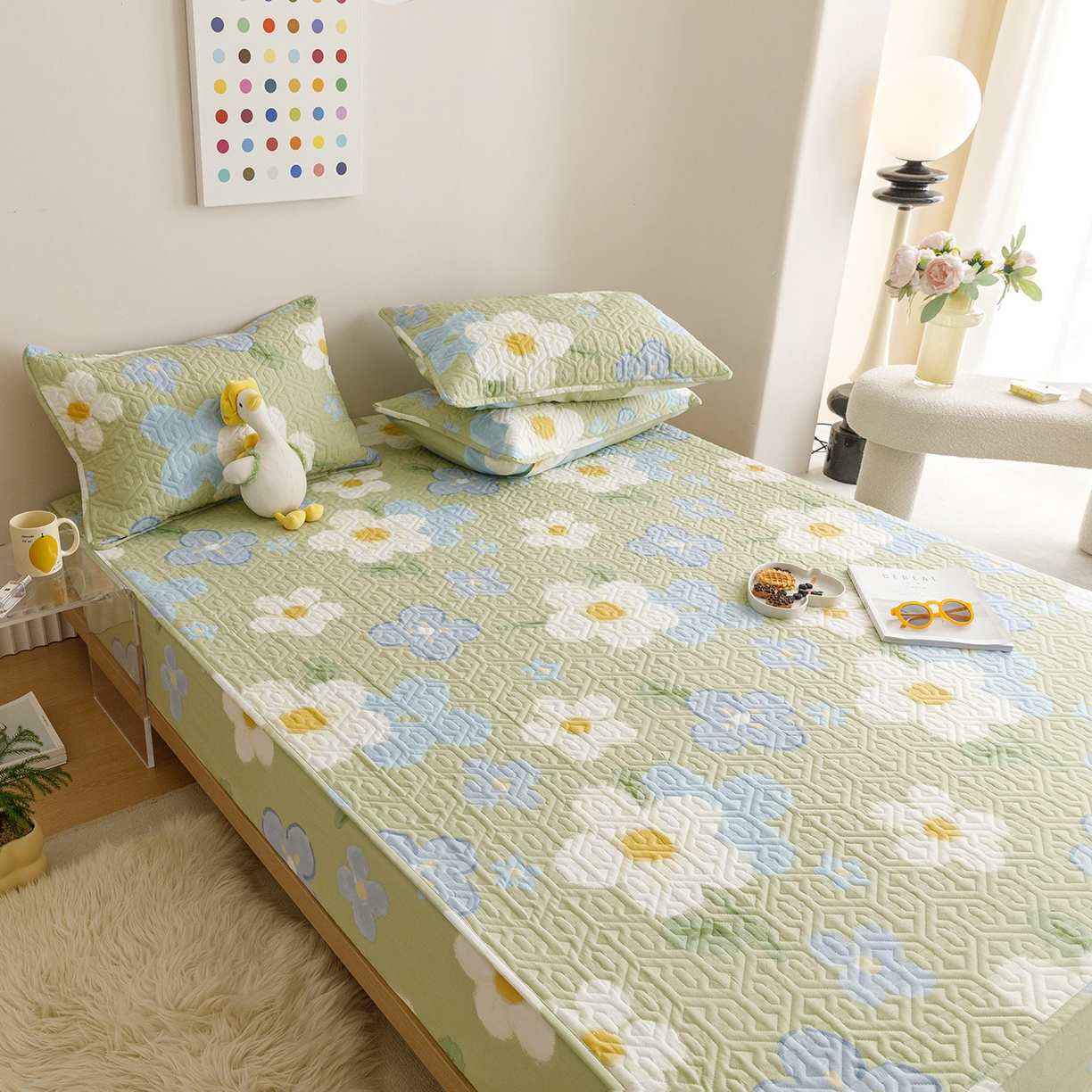 91家纺网 家纺一手货源 找家纺 忘忧草 2026新款清新简约全棉印花夹棉床笠 雅秀