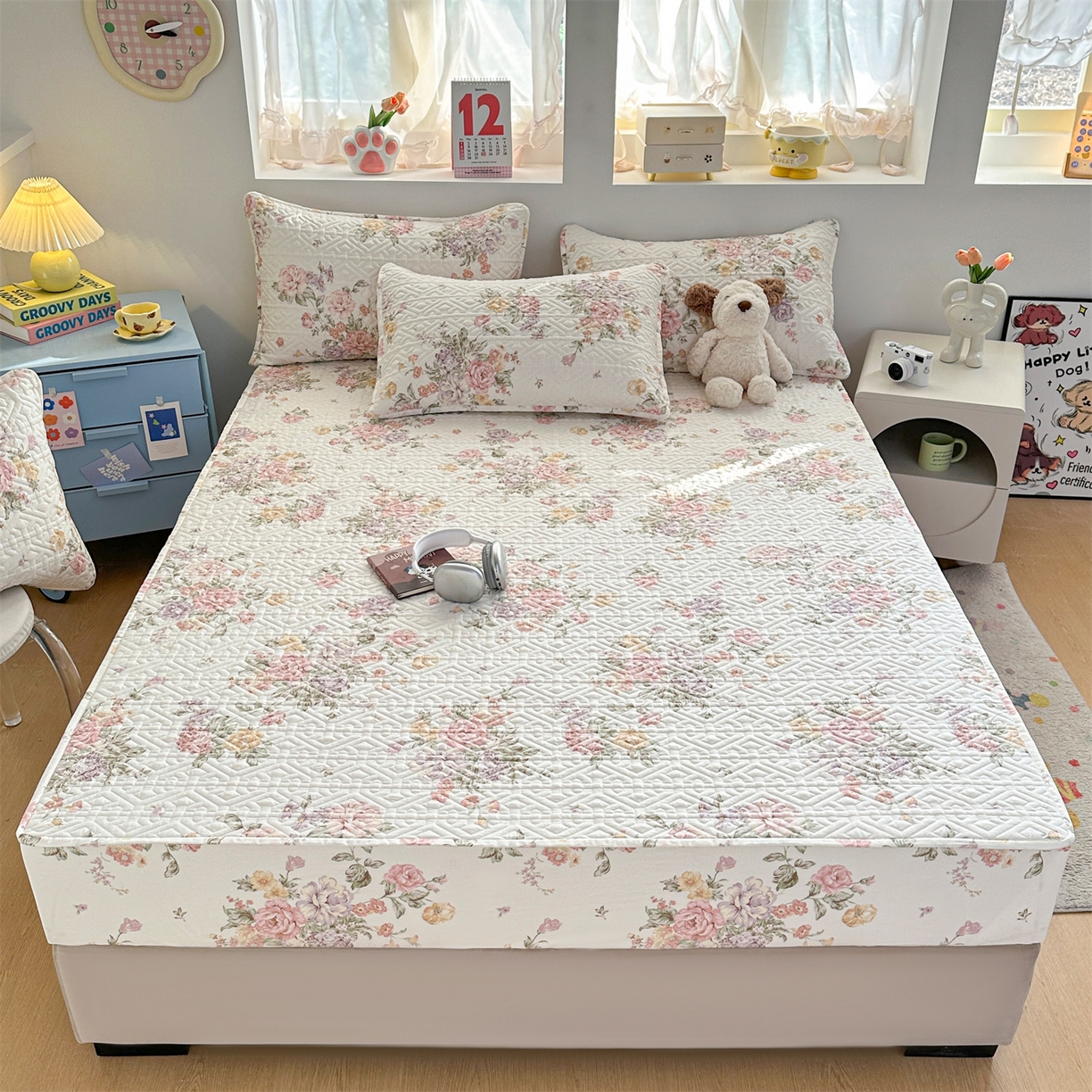 91家纺网 家纺一手货源 找家纺 忘忧草 2026新款清新简约全棉印花夹棉床笠 南法庄园