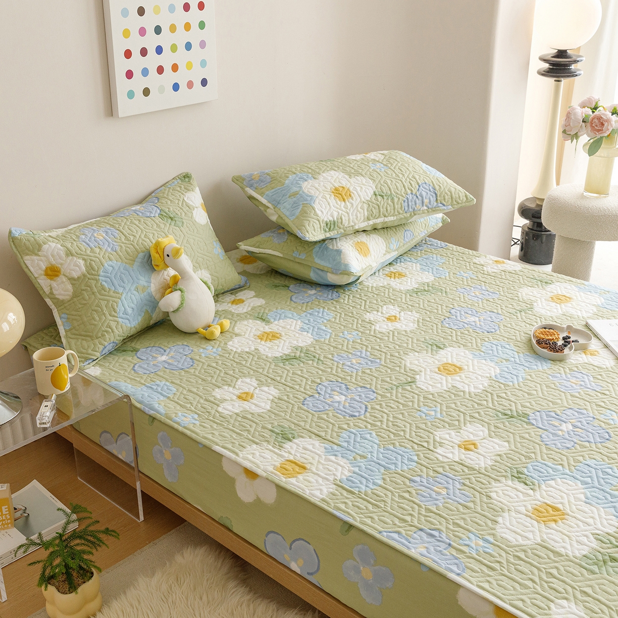 91家纺网 家纺一手货源 找家纺 忘忧草 2026新款清新简约全棉印花夹棉床笠 雅秀