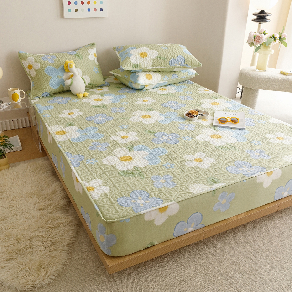 91家纺网 家纺一手货源 找家纺 忘忧草 2026新款清新简约全棉印花夹棉床笠 雅秀