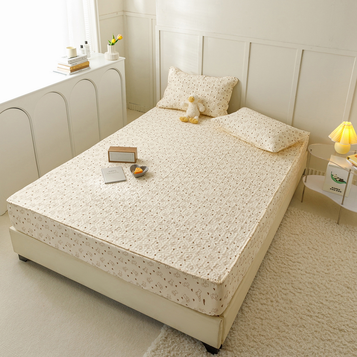 91家纺网 家纺一手货源 找家纺 忘忧草 2026新款清新简约全棉印花夹棉床笠 贝贝熊