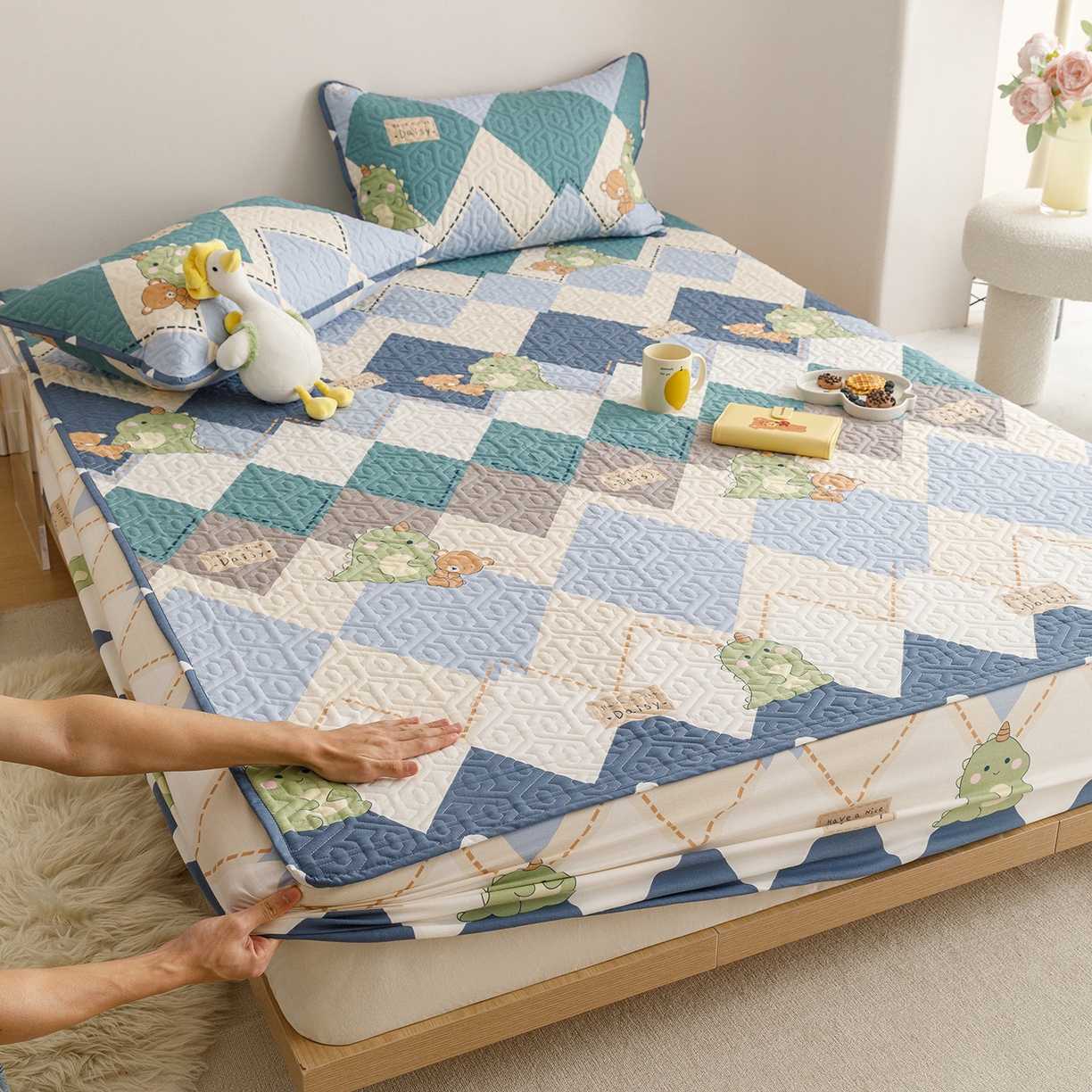 忘忧草 2026新款清新简约全棉印花夹棉床笠 淘淘龙