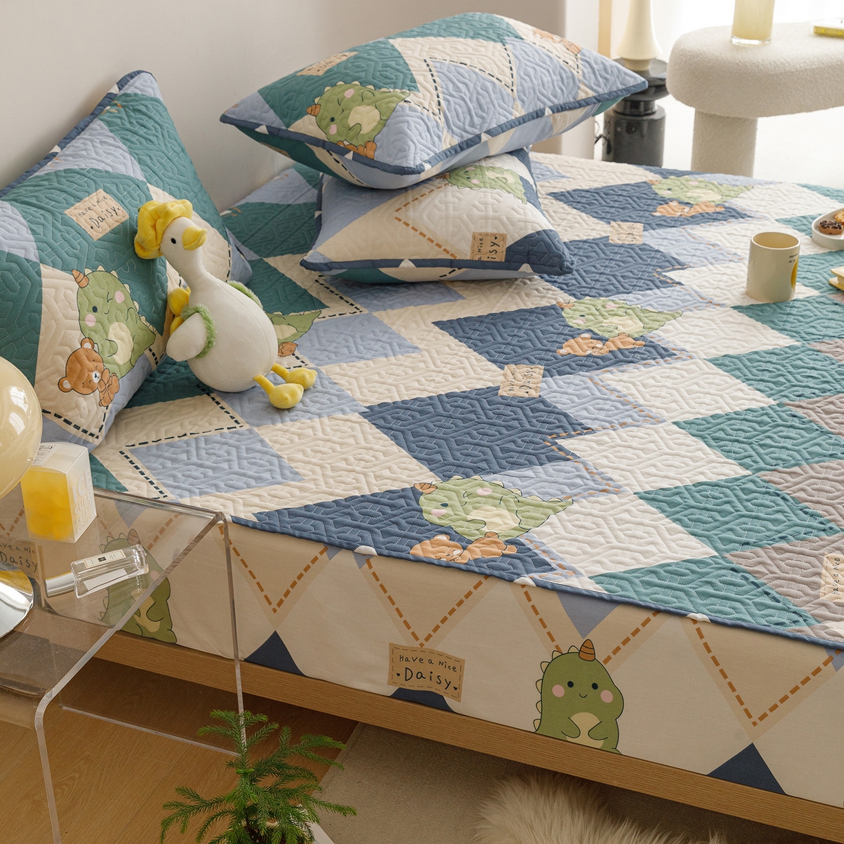 91家纺网 家纺一手货源 找家纺 忘忧草 2026新款清新简约全棉印花夹棉床笠 淘淘龙