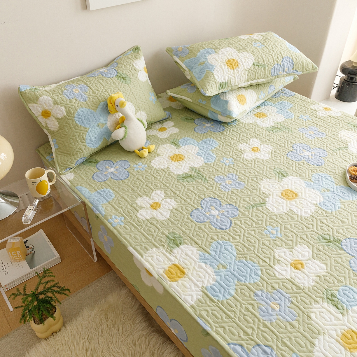 91家纺网 家纺一手货源 找家纺 忘忧草 2026新款清新简约全棉印花夹棉床笠 雅秀