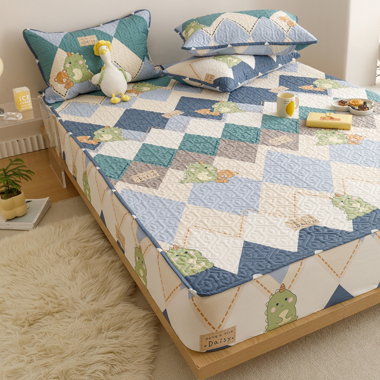 91家纺网 家纺一手货源 找家纺 忘忧草 2026新款清新简约全棉印花夹棉床笠 淘淘龙