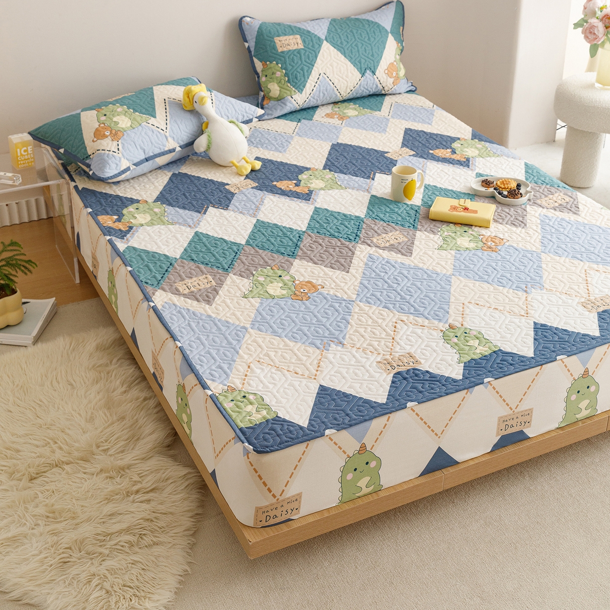 91家纺网 家纺一手货源 找家纺 忘忧草 2026新款清新简约全棉印花夹棉床笠 淘淘龙