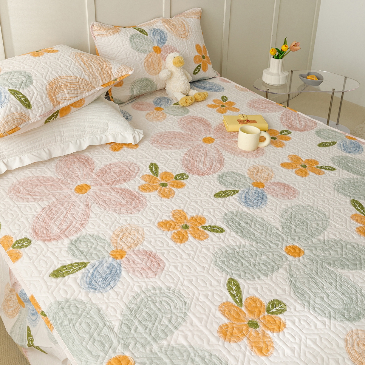 91家纺网 家纺一手货源 找家纺 忘忧草 2026新款清新简约全棉印花夹棉床笠 秋洛