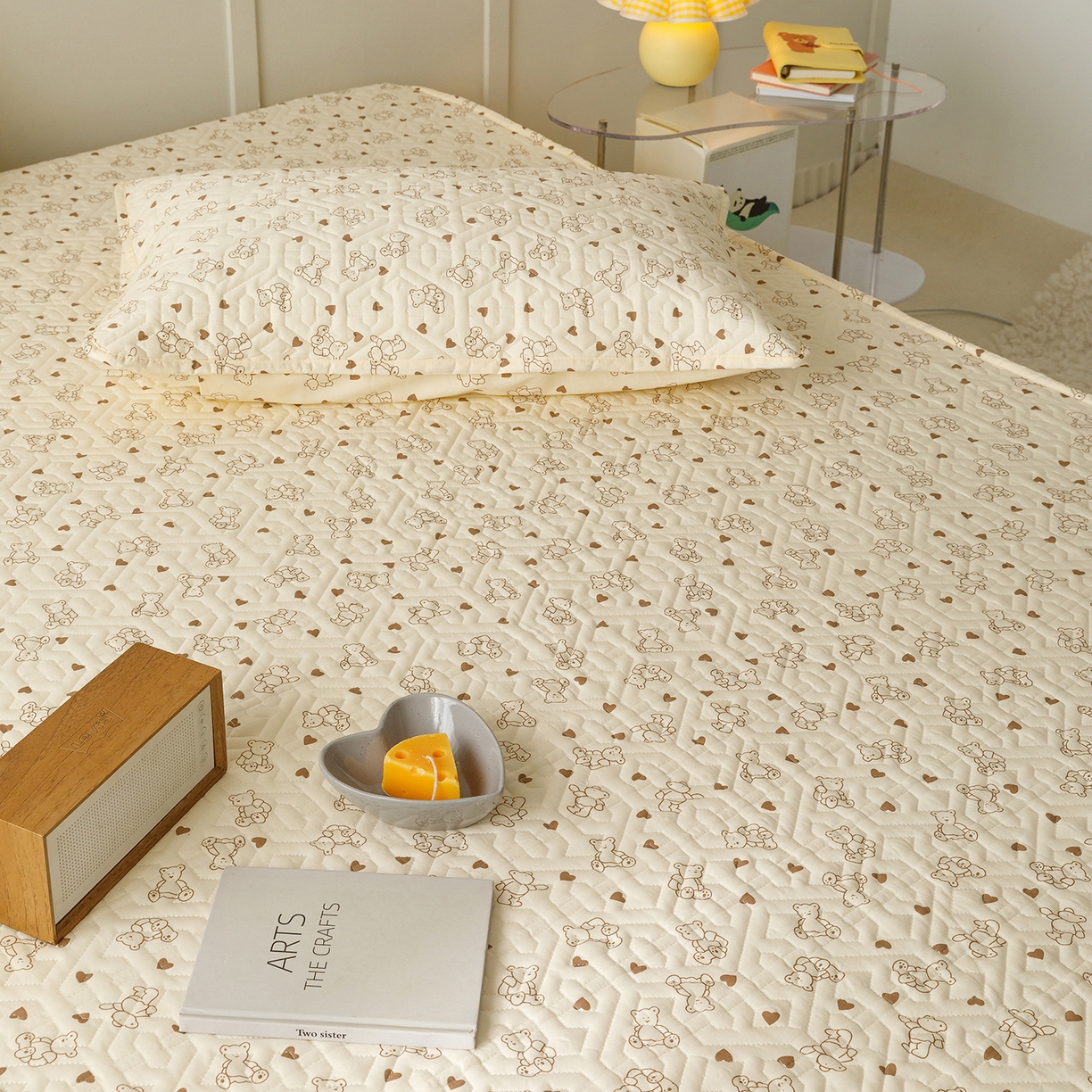 91家纺网 家纺一手货源 找家纺 忘忧草 2026新款清新简约全棉印花夹棉床笠 贝贝熊