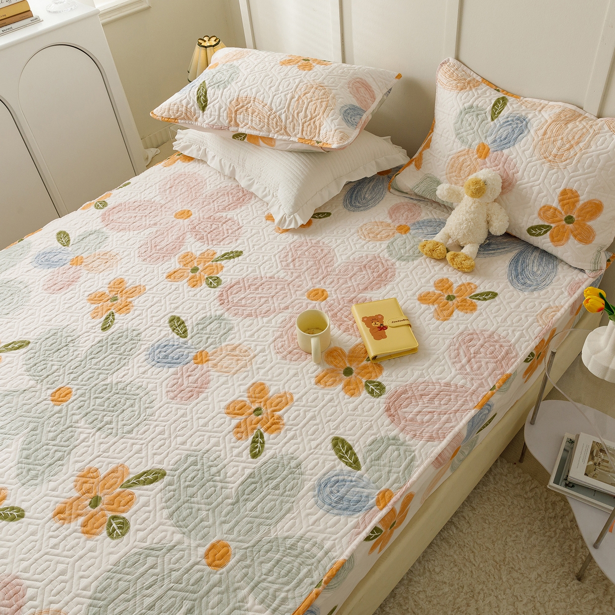 91家纺网 家纺一手货源 找家纺 忘忧草 2026新款清新简约全棉印花夹棉床笠 秋洛