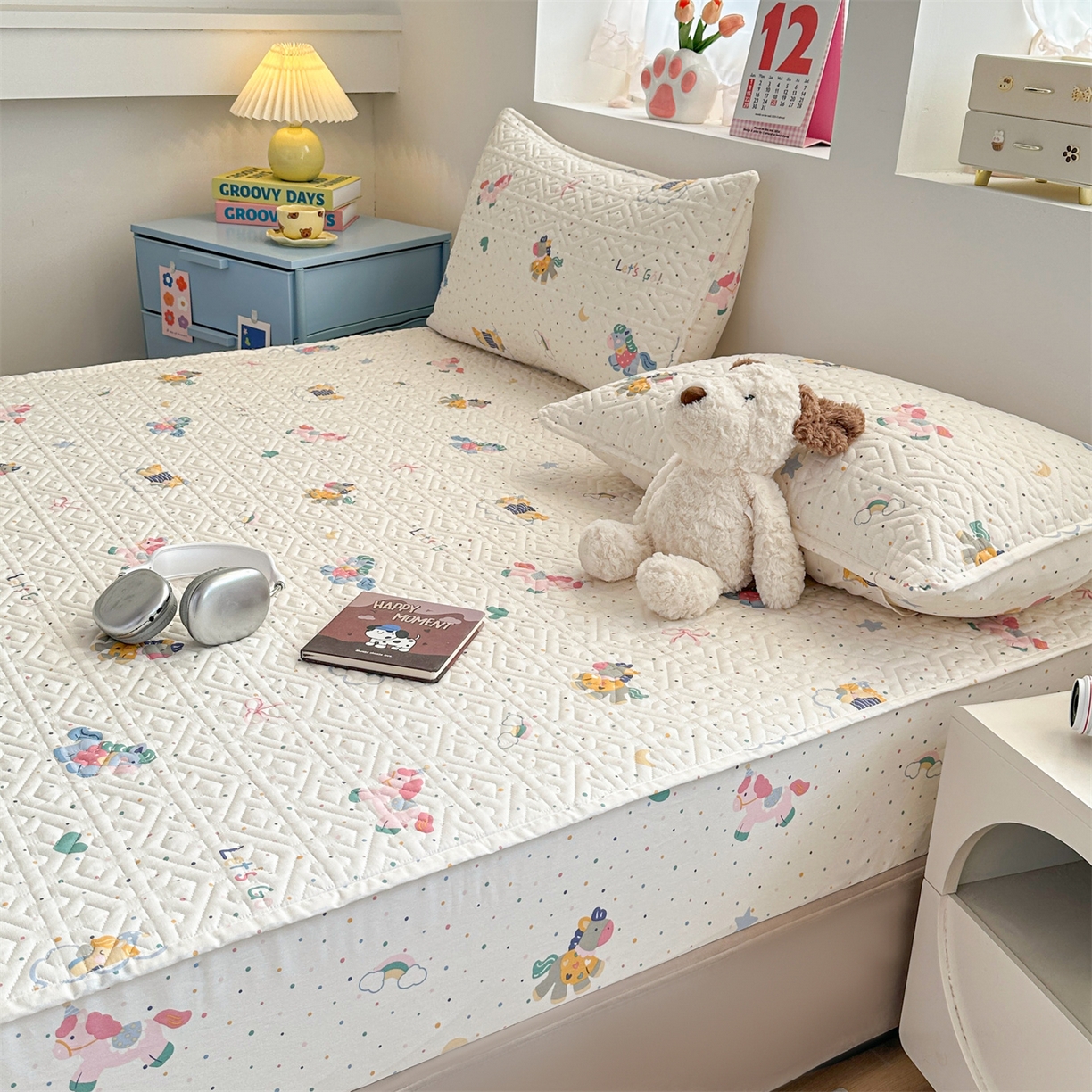 91家纺网 家纺一手货源 找家纺 （总）忘忧草 2026新款清新简约全棉印花夹棉床笠