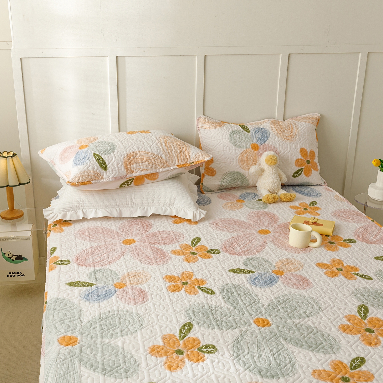 91家纺网 家纺一手货源 找家纺 忘忧草 2026新款清新简约全棉印花夹棉床笠 秋洛