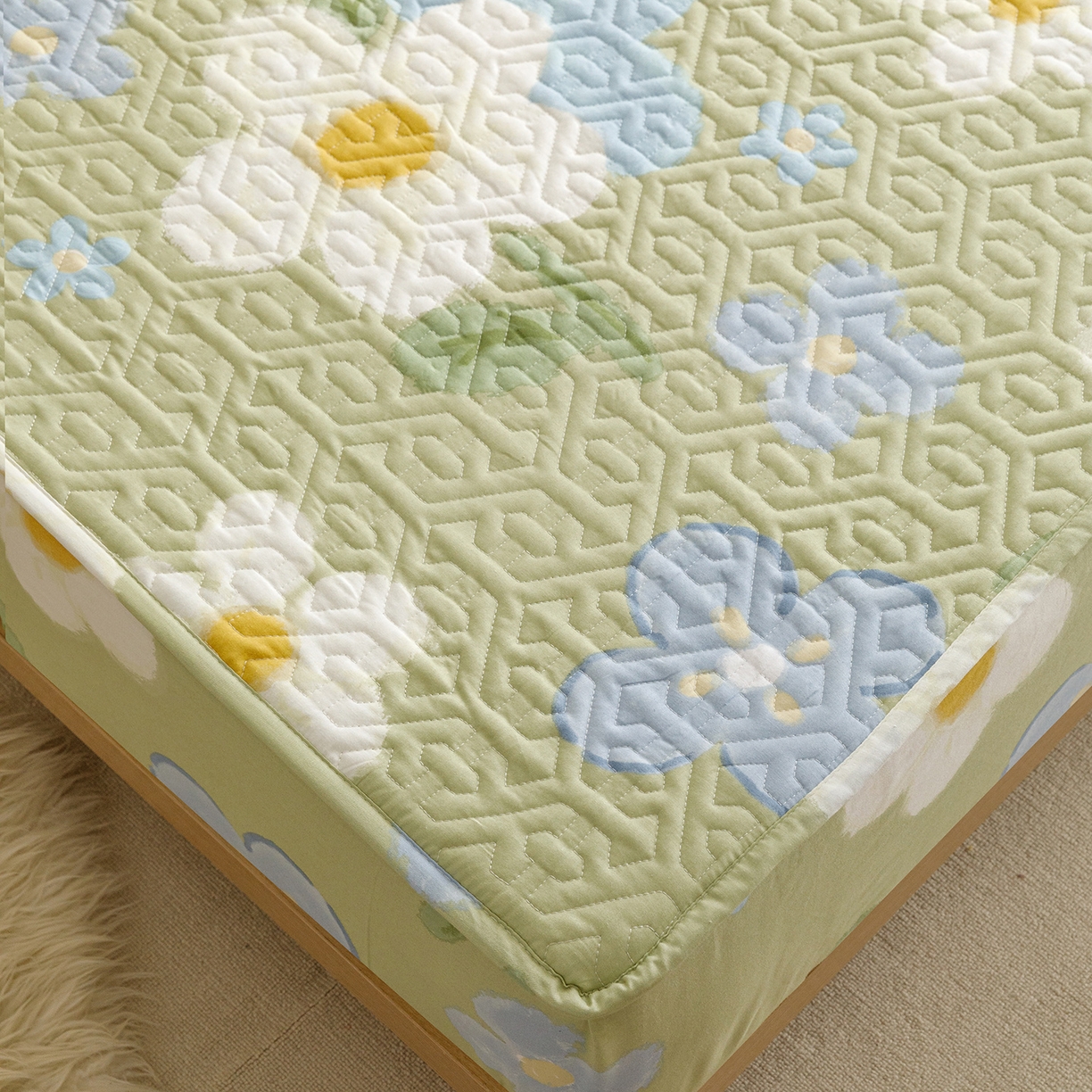 91家纺网 家纺一手货源 找家纺 忘忧草 2026新款清新简约全棉印花夹棉床笠 雅秀