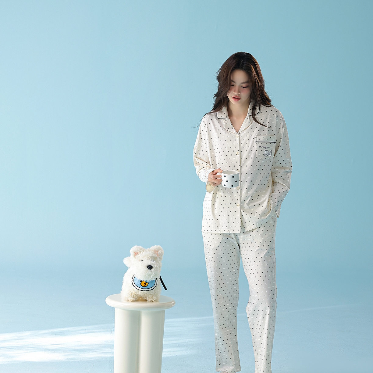 91家纺网 家纺一手货源 找家纺 （总）妍景家居生活馆 2026新款新疆棉情侣款翻领黑白波点套装