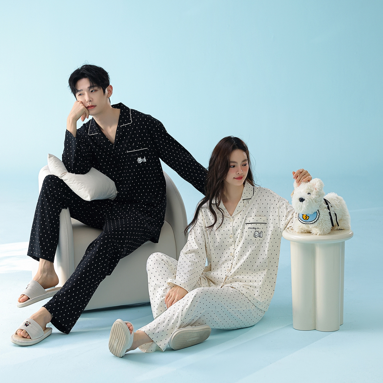 91家纺网 家纺一手货源 找家纺 （总）妍景家居生活馆 2026新款新疆棉情侣款翻领黑白波点套装