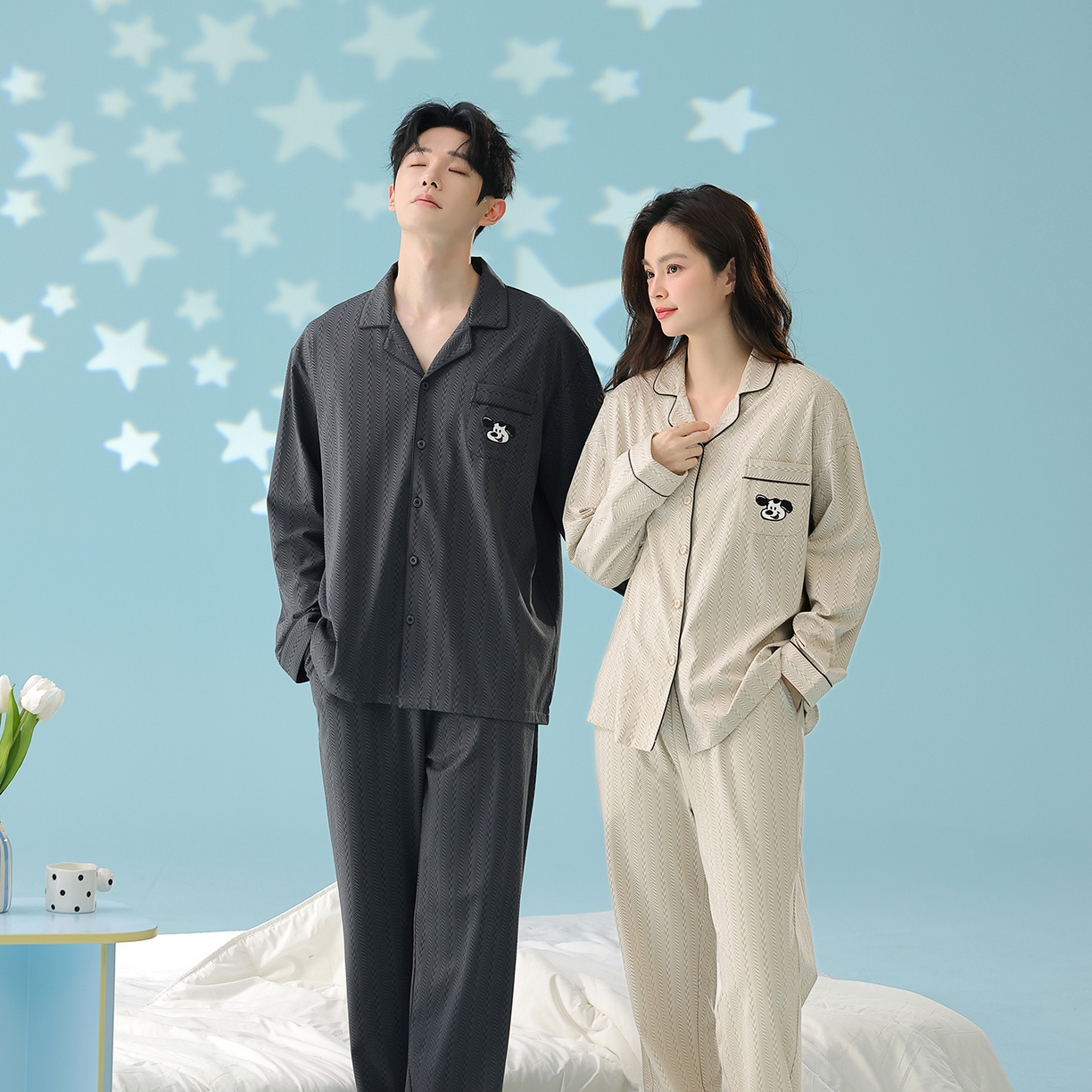 妍景家居生活馆 2026新款新疆棉情侣款翻领软萌狗狗套装 组合图