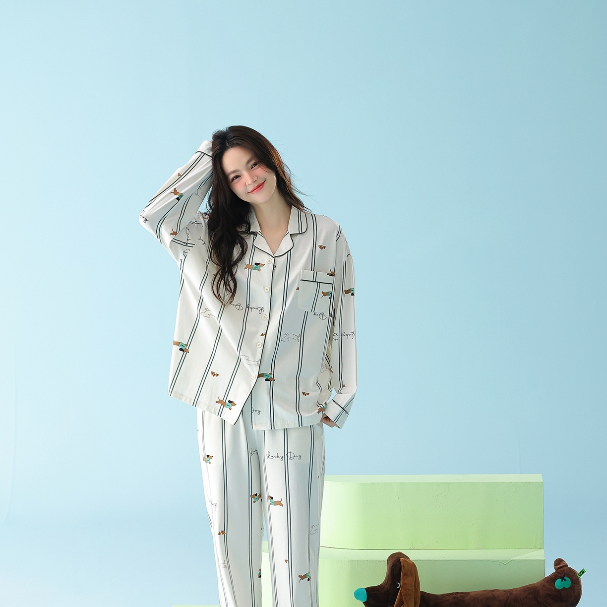 91家纺网 家纺一手货源 找家纺 （总）妍景家居生活馆 2026新款新疆棉情侣款翻领竖条腊肠狗狗