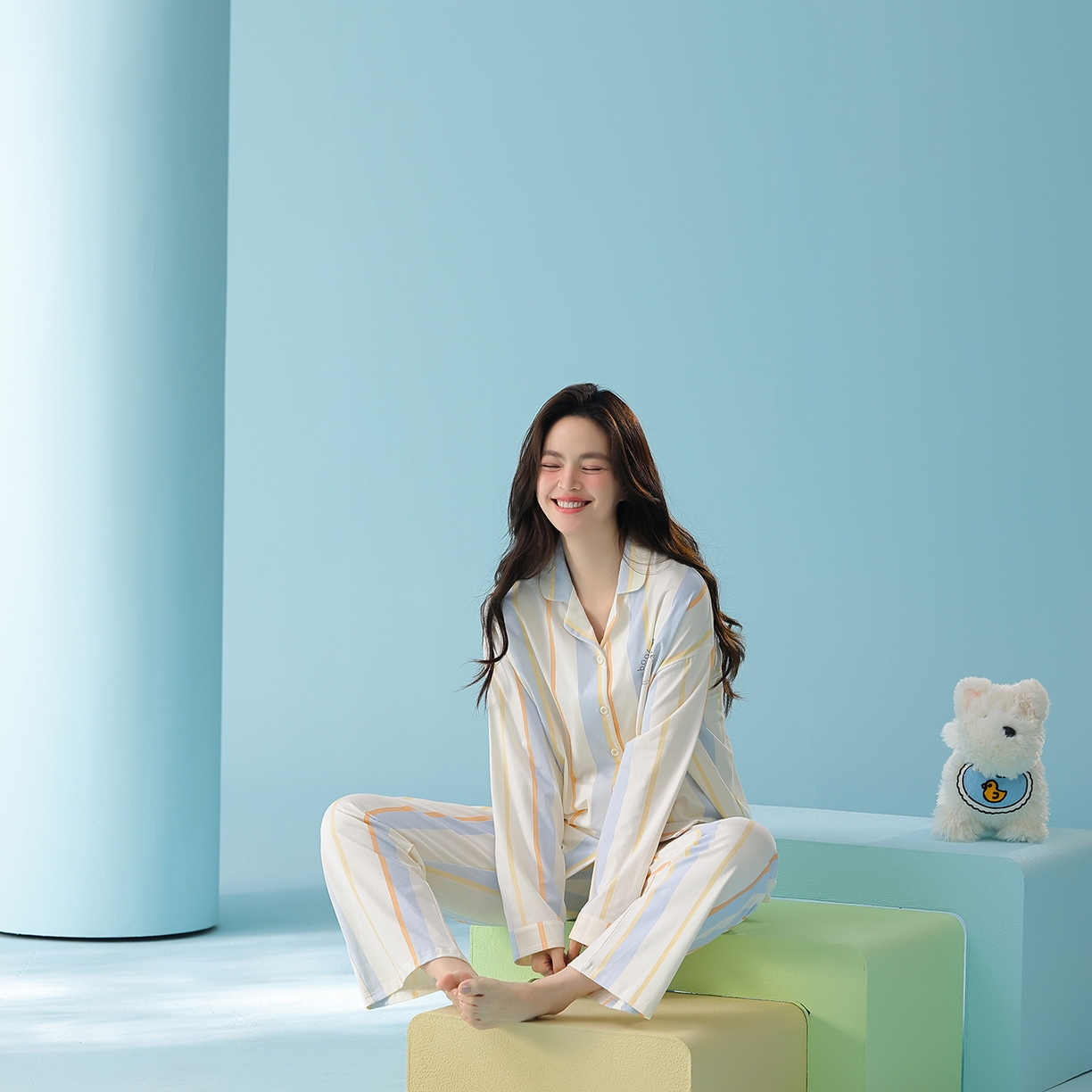 91家纺网 家纺一手货源 找家纺 （总）妍景家居生活馆 2026新款新疆棉情侣款翻领撞色条纹小狗