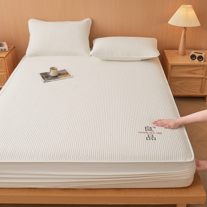 91家纺网 家纺一手货源 找家纺 邵依家纺 2026新款良品夹棉防水床笠纯棉床笠夹棉床笠 良品-珍珠白