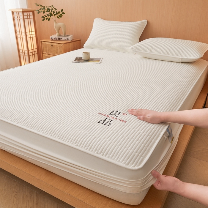 91家纺网 家纺一手货源 找家纺 邵依家纺 2026新款良品夹棉防水床笠纯棉床笠夹棉床笠 良品-珍珠白