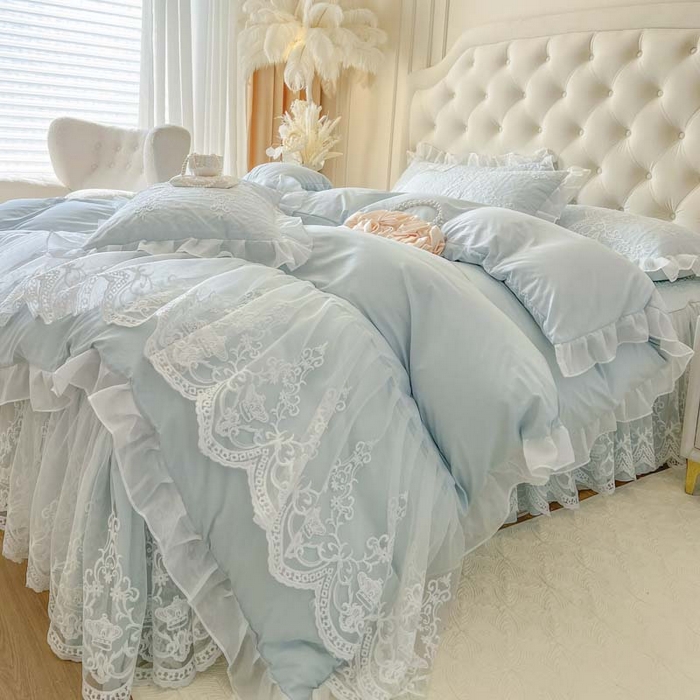 91家纺网 家纺一手货源 找家纺 恋尚 2026新款木凉淳浪漫蕾丝床裙三件套-米朵（控价115起） 米朵-浅蓝