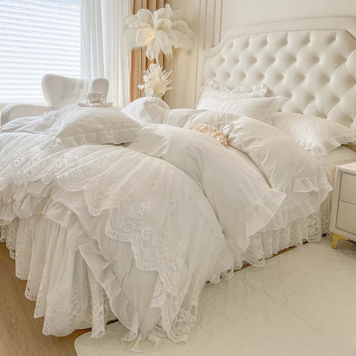 91家纺网 家纺一手货源 找家纺 恋尚 2026新款木凉淳浪漫蕾丝床裙三件套-米朵（控价115起） 米朵-奶白