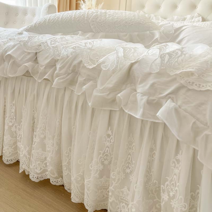 91家纺网 家纺一手货源 找家纺 恋尚 2026新款木凉淳浪漫蕾丝床裙三件套-米朵（控价115起） 米朵-奶白