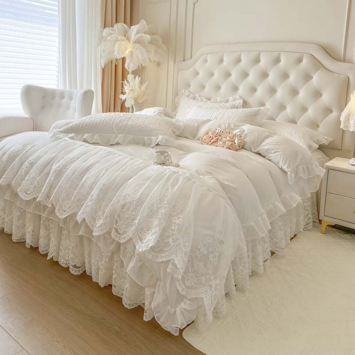 91家纺网 家纺一手货源 找家纺 恋尚 2026新款木凉淳浪漫蕾丝床裙三件套-米朵（控价115起） 米朵-奶白