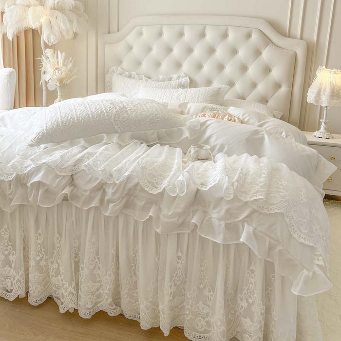 91家纺网 家纺一手货源 找家纺 恋尚 2026新款木凉淳浪漫蕾丝床裙三件套-米朵（控价115起） 米朵-奶白