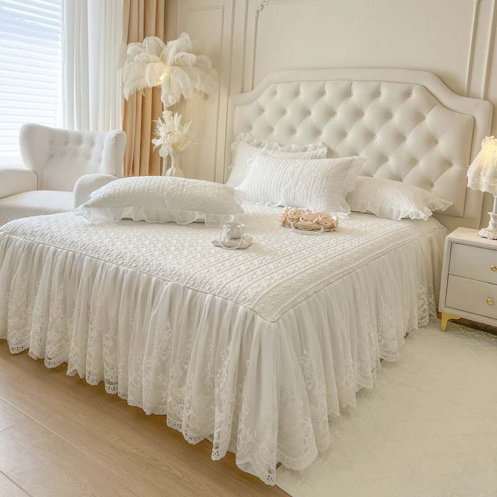 91家纺网 家纺一手货源 找家纺 恋尚 2026新款木凉淳浪漫蕾丝床裙三件套-米朵（控价115起） 米朵-奶白