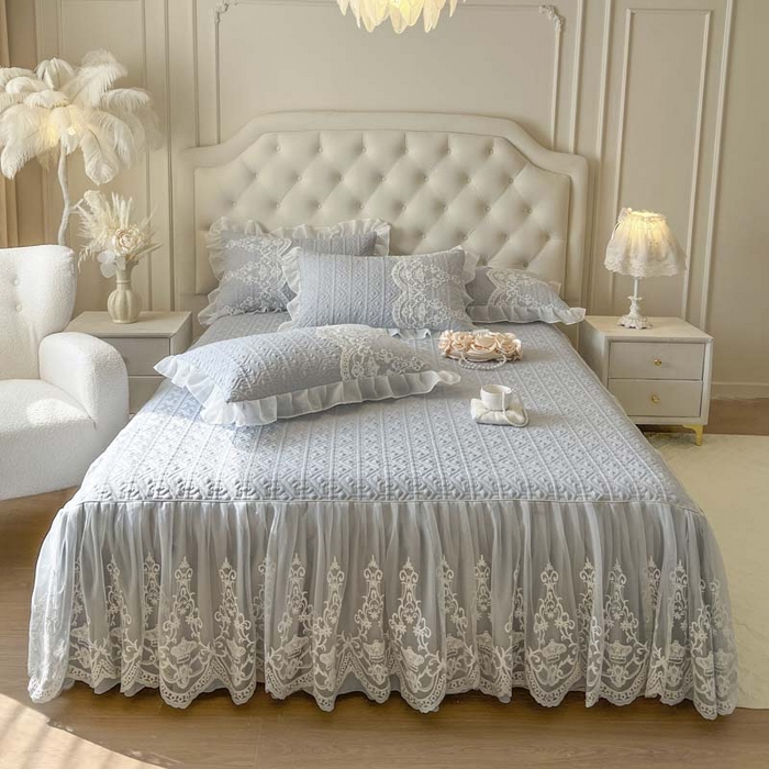 恋尚 2026新款木凉淳浪漫蕾丝床裙三件套-米朵（控价115起） 米朵-浅灰