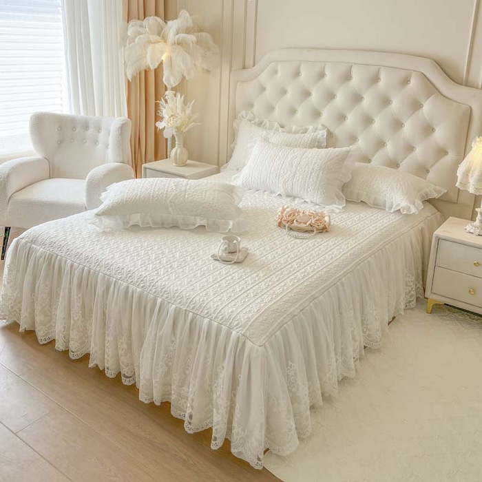 91家纺网 家纺一手货源 找家纺 恋尚 2026新款木凉淳浪漫蕾丝床裙三件套-米朵（控价115起） 米朵-奶白