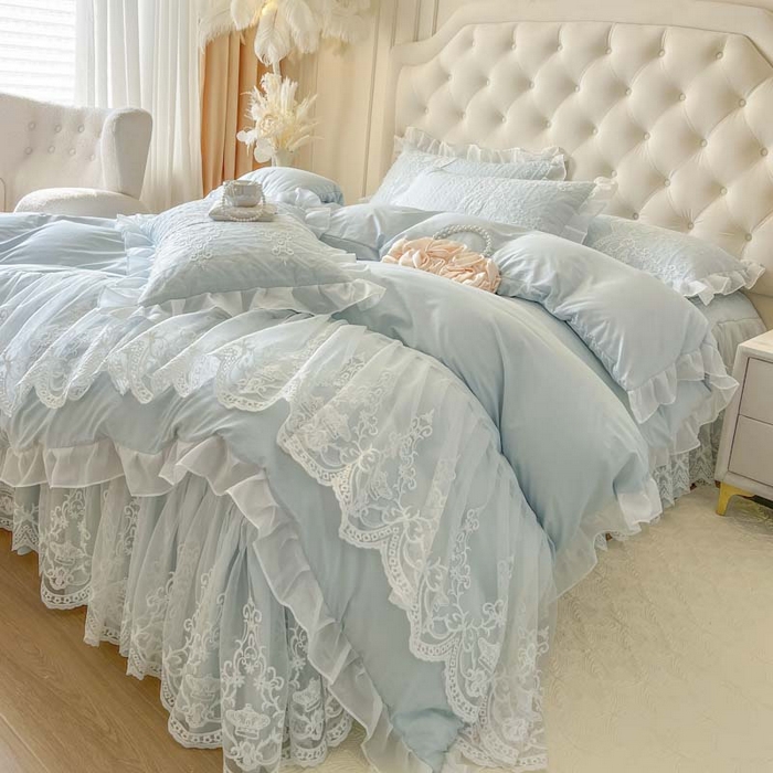 91家纺网 家纺一手货源 找家纺 恋尚 2026新款木凉淳浪漫蕾丝床裙三件套-米朵（控价115起） 米朵-浅蓝