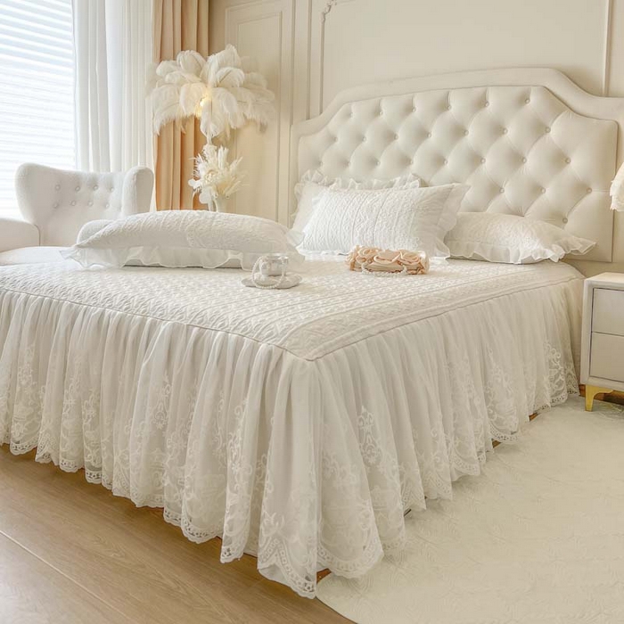 91家纺网 家纺一手货源 找家纺 恋尚 2026新款木凉淳浪漫蕾丝床裙三件套-米朵（控价115起） 米朵-奶白