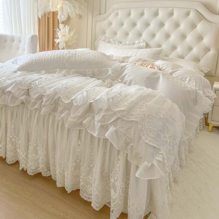 91家纺网 家纺一手货源 找家纺 恋尚 2026新款木凉淳浪漫蕾丝床裙三件套-米朵（控价115起） 米朵-奶白